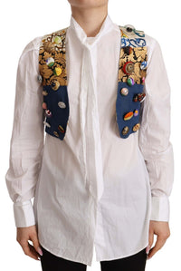 Dolce & Gabbana Dolce & Gabbana Multicolor Embellished Waist Coat Cotton Women's Top