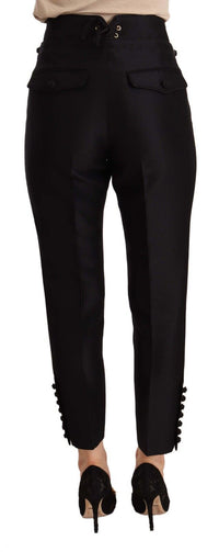 Dsquared² Black Button Embellished Cropped High Waist Women's Pants