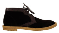 Dolce & Gabbana Brown Velvet Exotic Leather Men's Boots