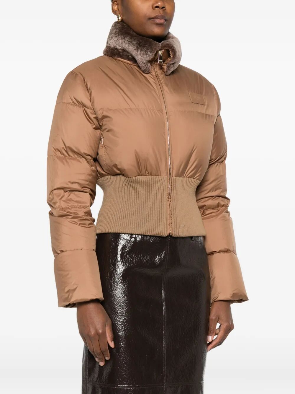 FENDI Fendi Women Short Padded Down Jacket With Shearling Collar