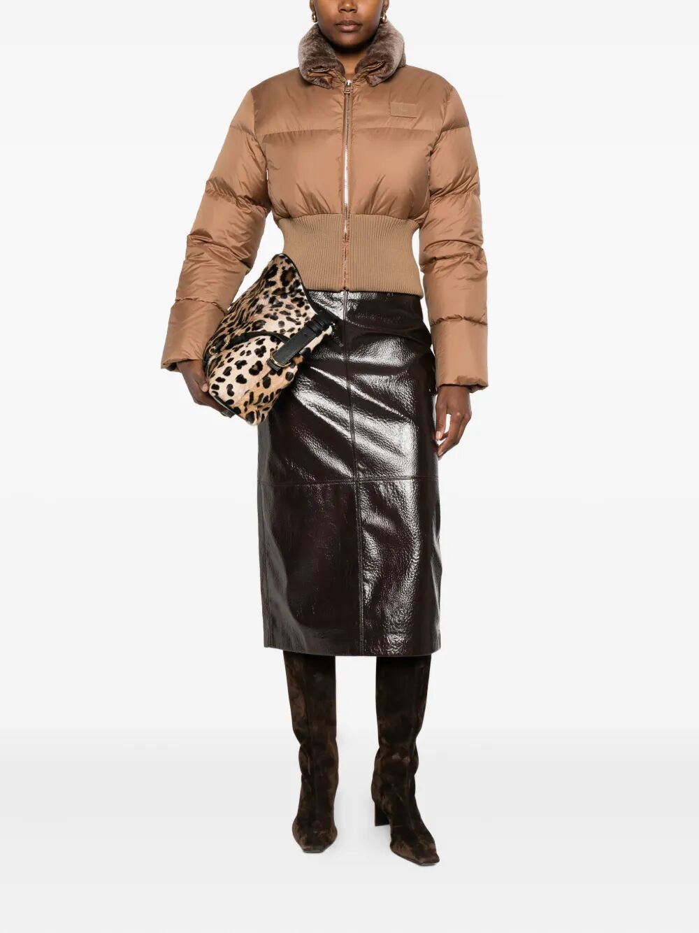 FENDI Fendi Women Short Padded Down Jacket With Shearling Collar
