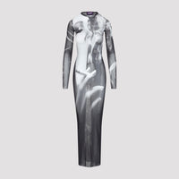 Jean Paul Gaultier Printed Smoking Woman Mesh Long Dress Women