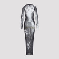 Jean Paul Gaultier Printed Smoking Woman Mesh Long Dress Women