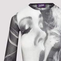 Jean Paul Gaultier Printed Smoking Woman Mesh Long Dress Women