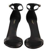 Dolce & Gabbana Black Ostrich Ankle Strap Heels Sandals Women's Shoes