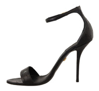 Dolce & Gabbana Black Ostrich Ankle Strap Heels Sandals Women's Shoes