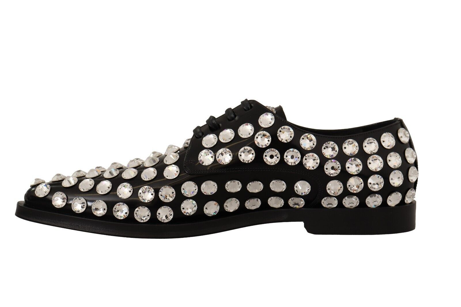 Dolce & Gabbana Dolce & Gabbana Black Leather Crystals Lace Up Formal Women's Shoes
