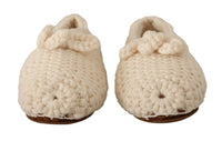 Dolce & Gabbana Dolce & Gabbana White Slip On Ballerina Flats Wool Knit Women's Shoes