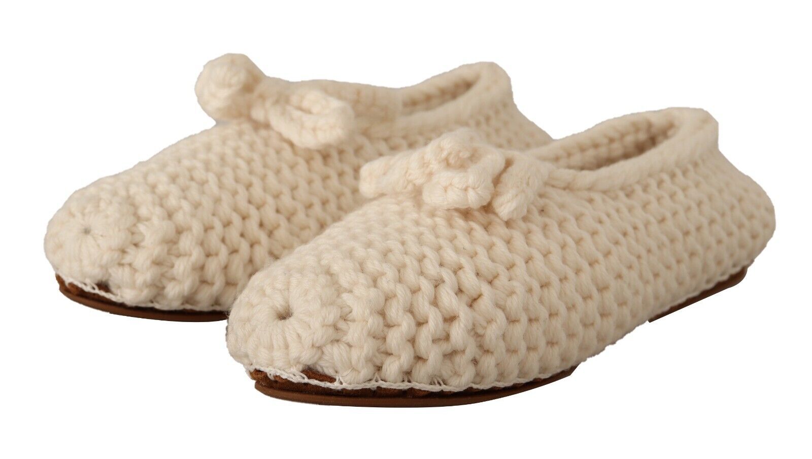 Dolce & Gabbana Dolce & Gabbana White Slip On Ballerina Flats Wool Knit Women's Shoes