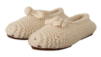 Dolce & Gabbana Dolce & Gabbana White Slip On Ballerina Flats Wool Knit Women's Shoes