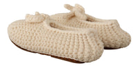 Dolce & Gabbana Dolce & Gabbana White Slip On Ballerina Flats Wool Knit Women's Shoes
