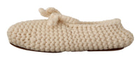 Dolce & Gabbana Dolce & Gabbana White Slip On Ballerina Flats Wool Knit Women's Shoes