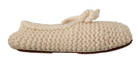Dolce & Gabbana Dolce & Gabbana White Slip On Ballerina Flats Wool Knit Women's Shoes