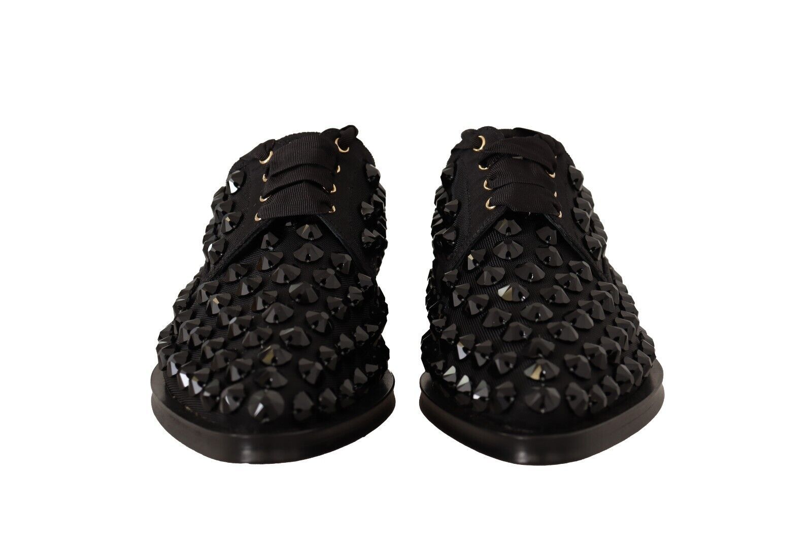 Dolce & Gabbana Dolce & Gabbana Black Lace Up Studded Formal Flats Women's Shoes