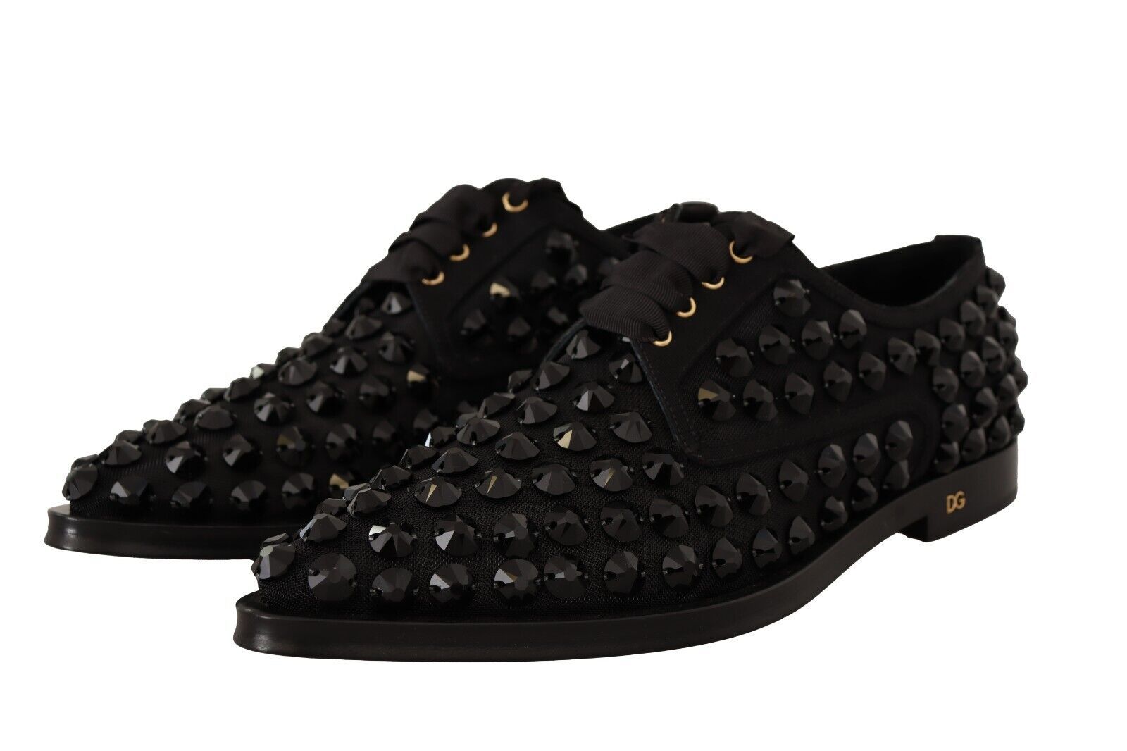 Dolce & Gabbana Dolce & Gabbana Black Lace Up Studded Formal Flats Women's Shoes