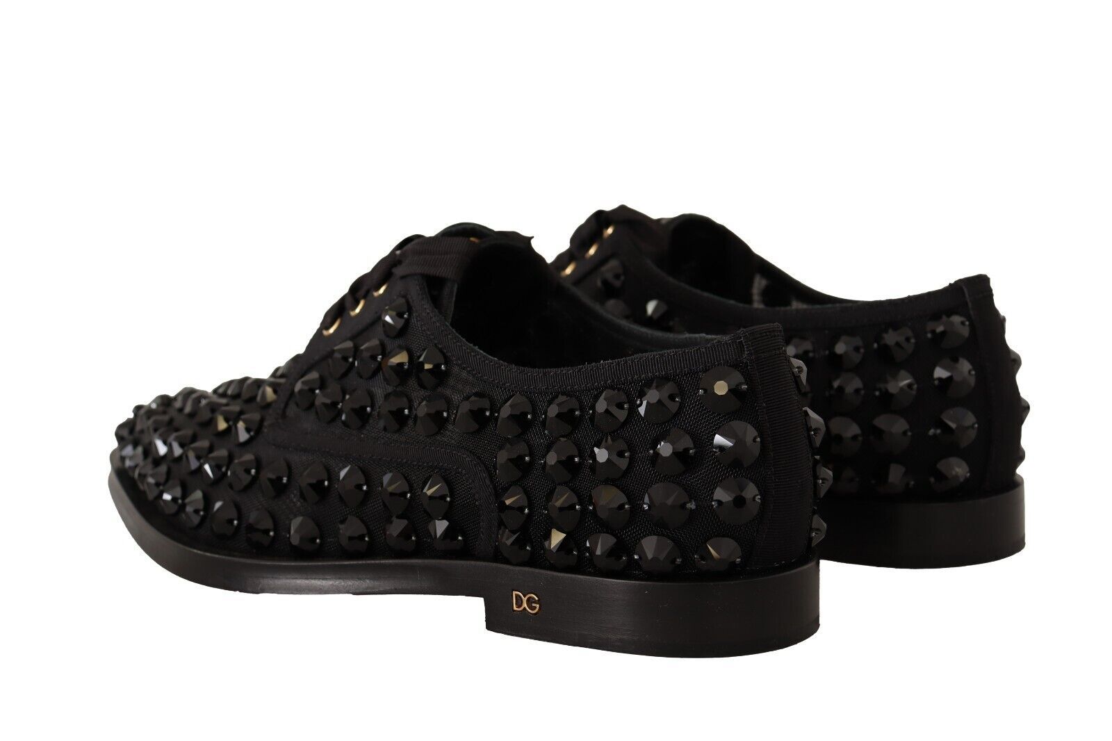 Dolce & Gabbana Dolce & Gabbana Black Lace Up Studded Formal Flats Women's Shoes