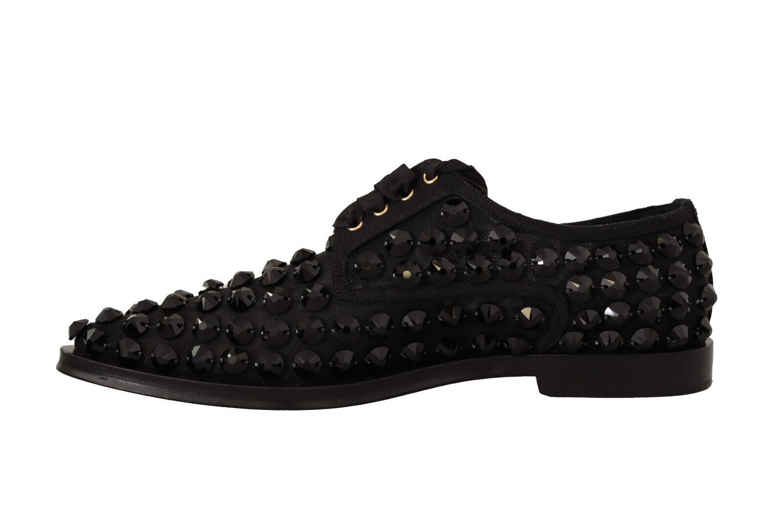 Dolce & Gabbana Dolce & Gabbana Black Lace Up Studded Formal Flats Women's Shoes