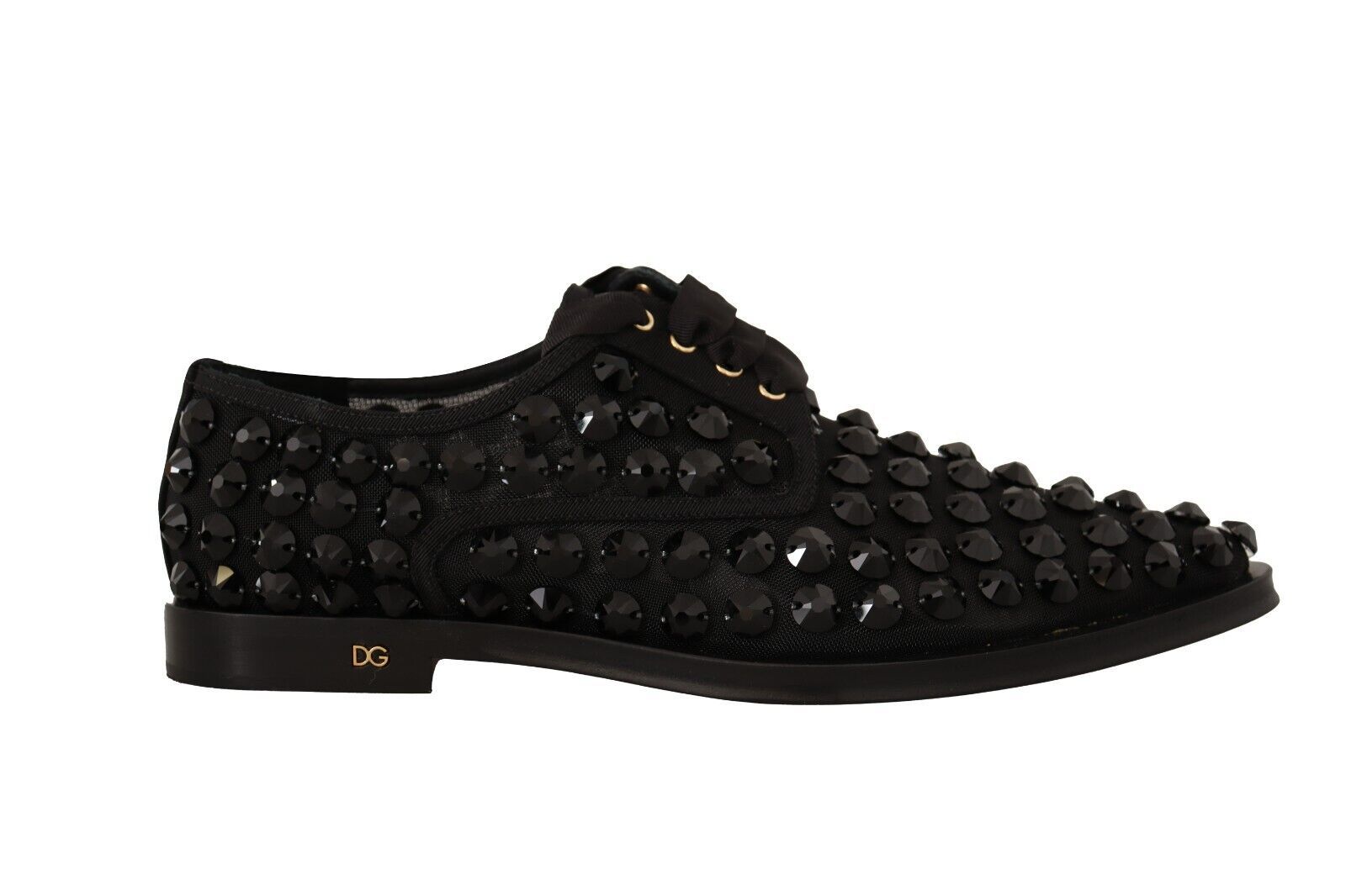 Dolce & Gabbana Dolce & Gabbana Black Lace Up Studded Formal Flats Women's Shoes