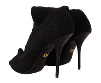 Dolce & Gabbana Black Stretch Socks Knee High Booties Women's Shoes