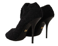 Dolce & Gabbana Black Stretch Socks Knee High Booties Women's Shoes