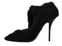 Dolce & Gabbana Black Stretch Socks Knee High Booties Women's Shoes