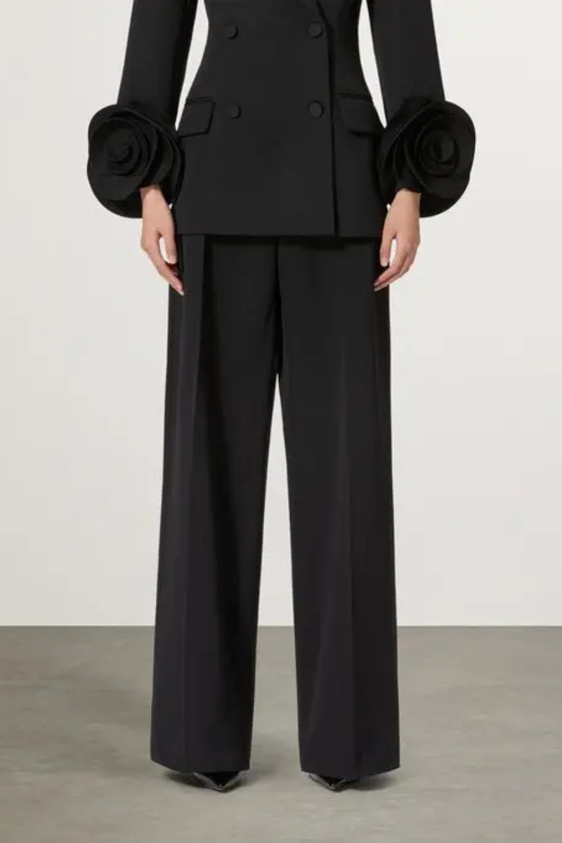 Valentino Garavani Valentino Garavani Virgin Wool Wide-Leg Tailored Trousers In Black