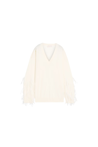 Valentino Garavani Valentino Garavani Feather-Trimmed Wool Sweater Avorio 4B3Kc47C82Q_A03