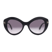 Tom Ford Sunglasses Cat Eye Full Rim, Shiny Black Frame and Gradient Smoke Lens FT108401B