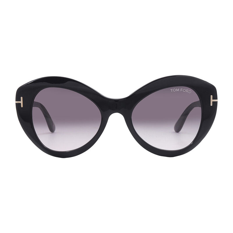 Tom Ford Sunglasses Cat Eye Full Rim, Shiny Black Frame and Gradient Smoke Lens FT108401B