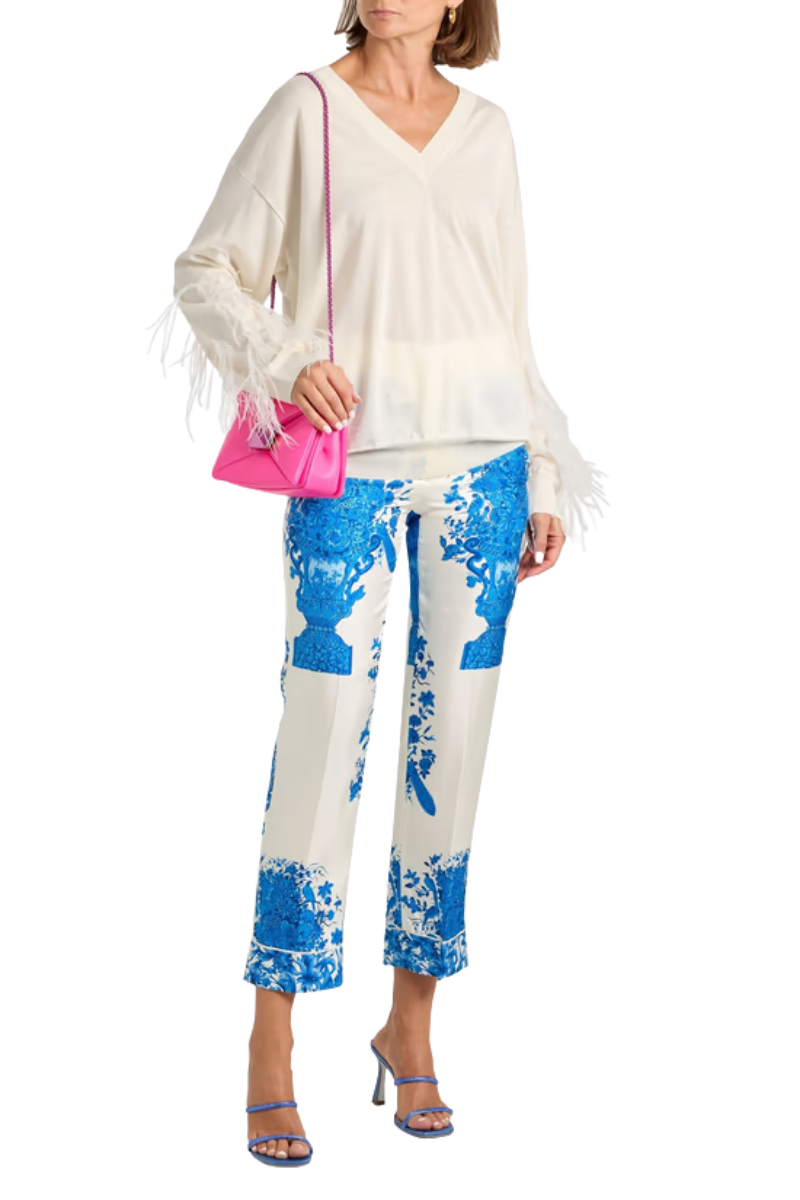 Valentino Garavani Valentino Garavani Feather-Trimmed Wool Sweater Avorio 4B3Kc47C82Q_A03