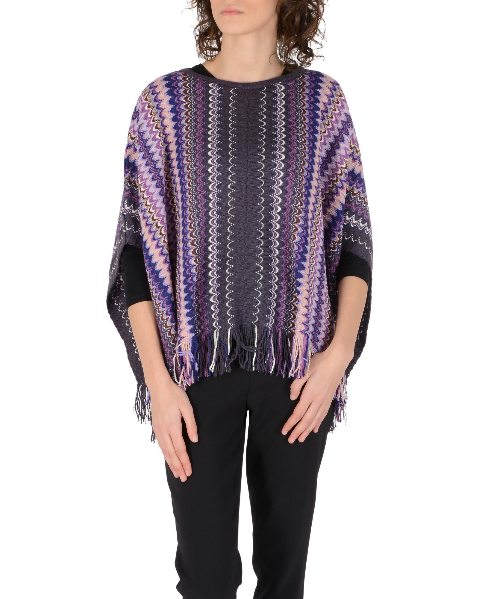 Missoni Women's Purple Zigzag Knit Sweater with Fringe