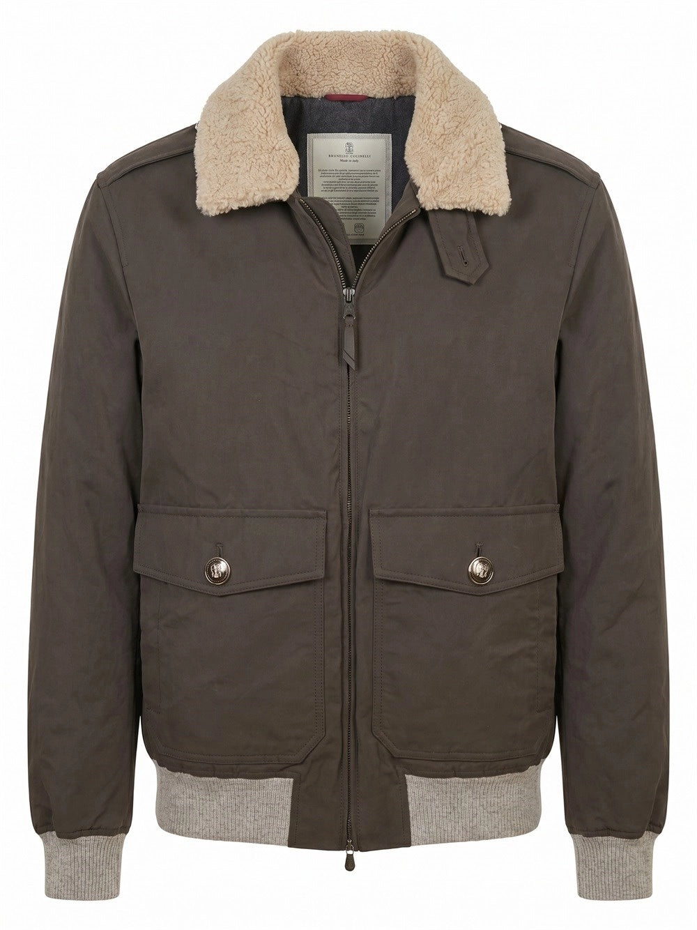 Brunello Cucinelli Men Waxed Techno Cotton Bomber Jacket