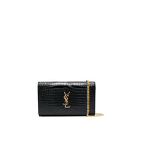 Saint Laurent Cassandre Croc Embossed Leather Chain Wallet Women