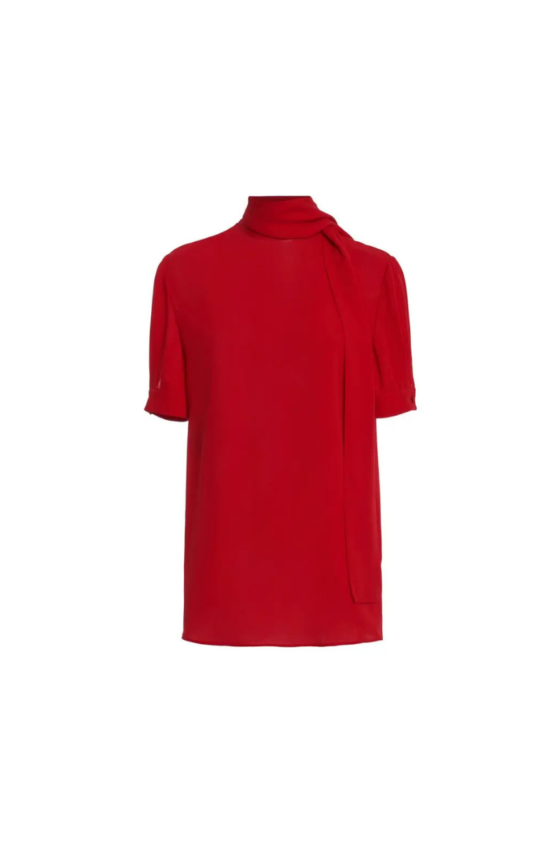 Valentino Garavani Valentino Garavani High Neck Silk Georgette Top In Rosso