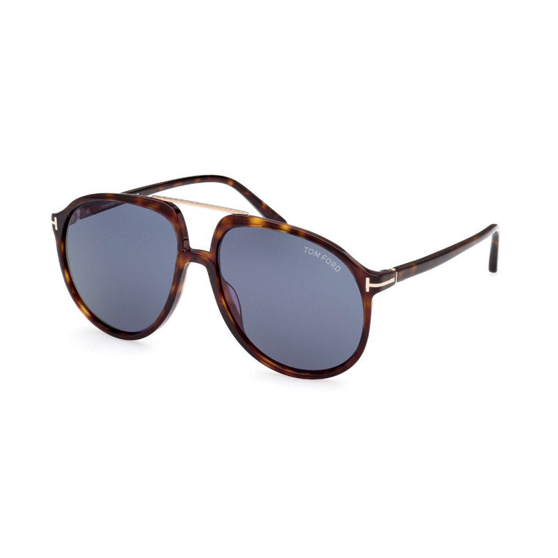 Tom Ford Sunglasses Aviator Full Rim, Dark Havana Frame and Blue Lens FT107952V