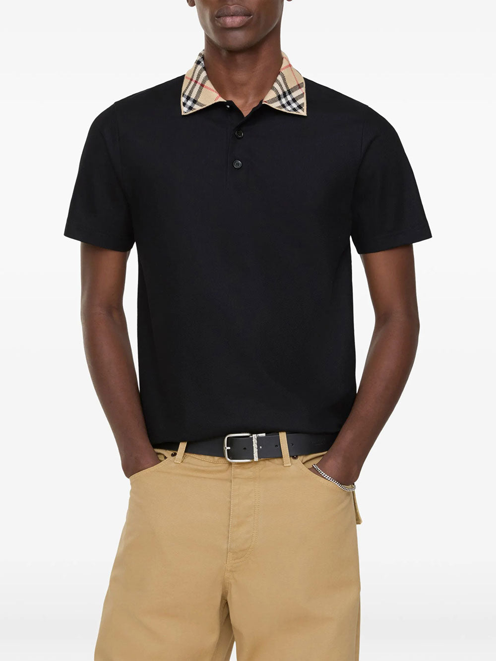 Burberry Men Check-Collar Cotton Polo Shirt