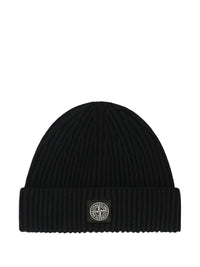 STONE ISLAND Ribbed Wool Beanie With Compass Patch Women