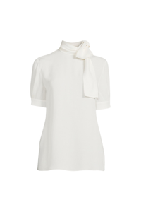 Valentino Garavani Valentino Garavani High Neck Silk Georgette Top In White
