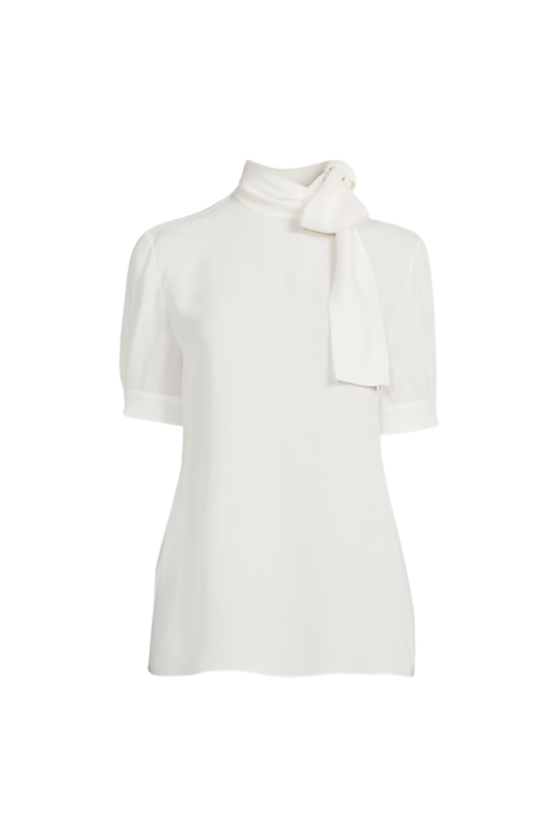 Valentino Garavani Valentino Garavani High Neck Silk Georgette Top In White