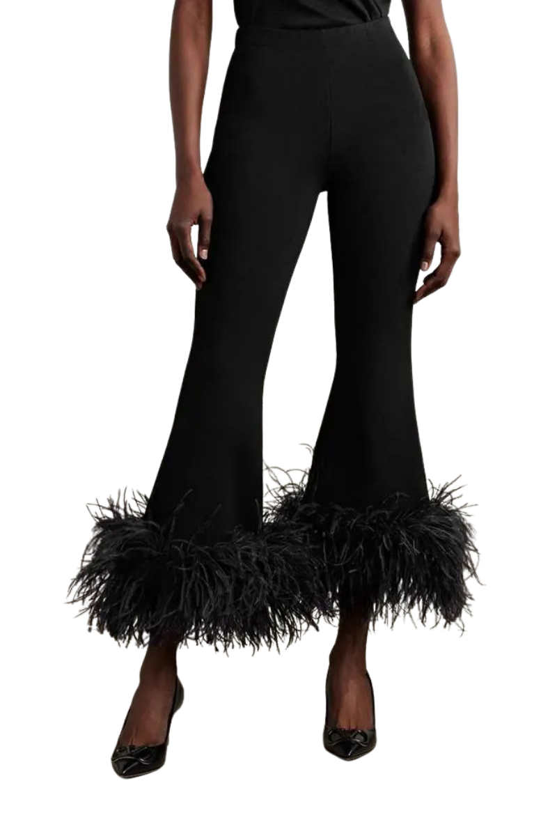 Valentino Garavani Valentino Women???¡¥S Cropped Feather-Trimmed Knitted Flared Pants Nero 4B3Kf01N8F0_0No