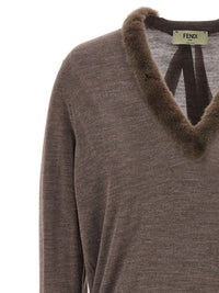 Fendi Women Wool And Silk V-Neck Jumper