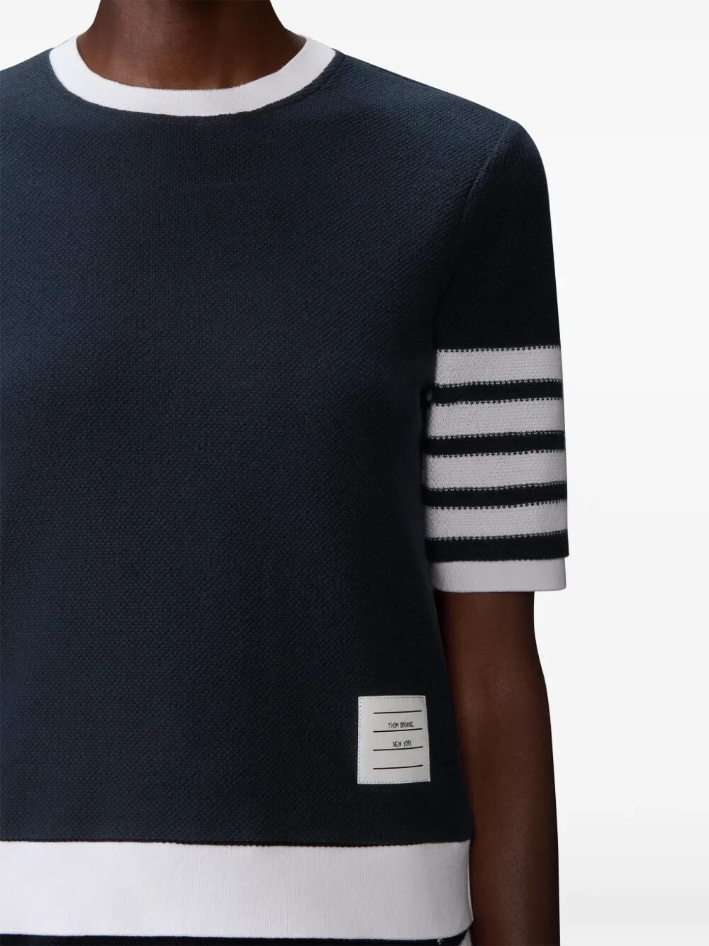 Thom Browne Women Textured Cotton Piqué 4-Bar T-Shirt