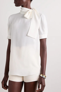 Valentino Garavani Valentino Garavani High Neck Silk Georgette Top In White