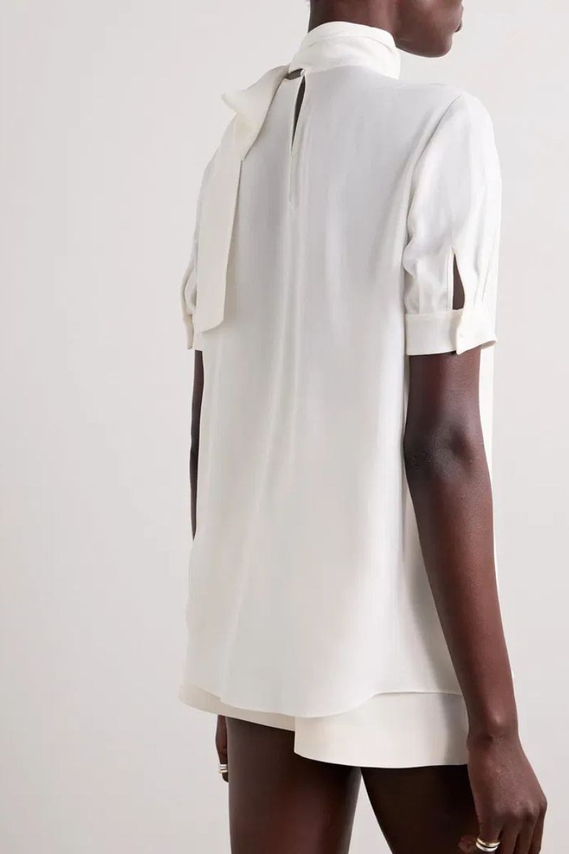 Valentino Garavani Valentino Garavani High Neck Silk Georgette Top In White