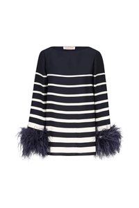 Valentino Garavani Valentino Garavani Striped Feather-Trimmed Blouse