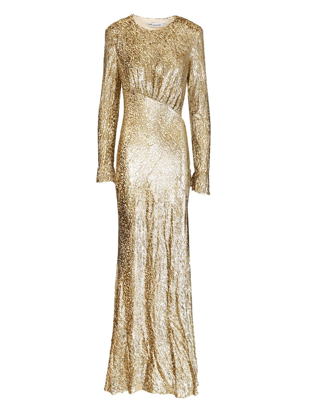 Self-Portrait Women Long Dress In Gold Thread
