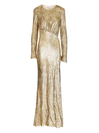 Self-Portrait Women Long Dress In Gold Thread