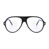Tom Ford Eyeglasses Aviator Full Rim, Shiny Black Frame and Clear Blue Light Block Lens FT5012-B001