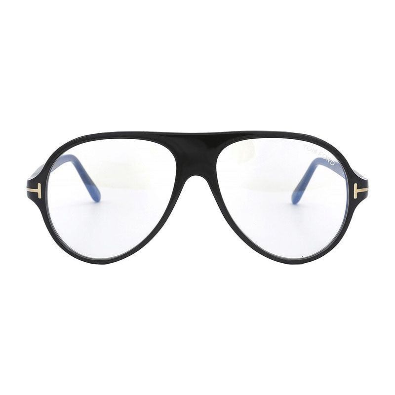 Tom Ford Eyeglasses Aviator Full Rim, Shiny Black Frame and Clear Blue Light Block Lens FT5012-B001
