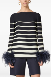 Valentino Garavani Valentino Garavani Striped Feather-Trimmed Blouse